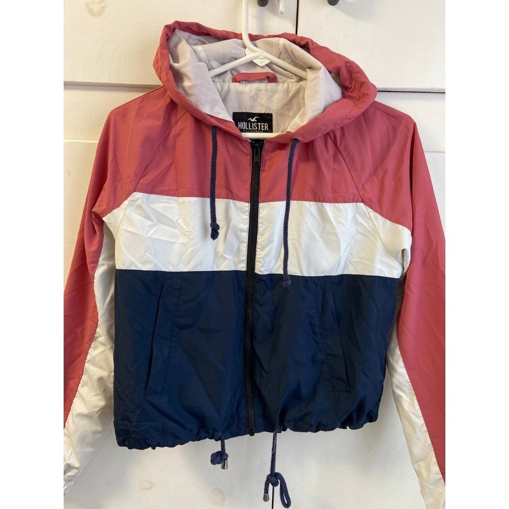 Hollister Jacket Colorblock Striped Hooded Cropped Lightweight Jacket‎ XS